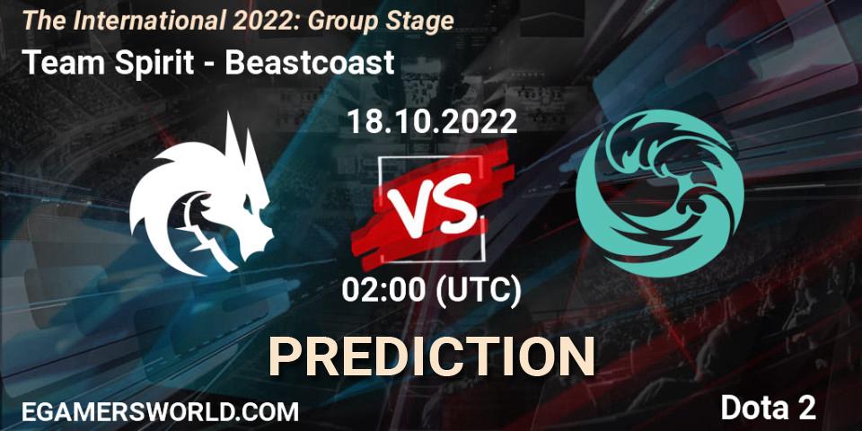Pronósticos Team Spirit - Beastcoast. 18.10.2022 at 02:09. The International 2022: Group Stage - Dota 2