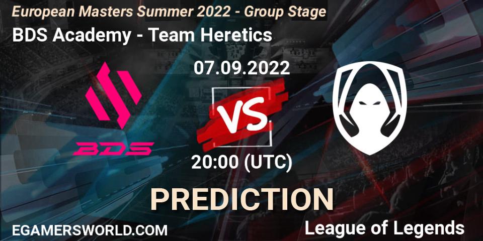 Pronósticos BDS Academy - Team Heretics. 07.09.2022 at 20:00. European Masters Summer 2022 - Group Stage - LoL