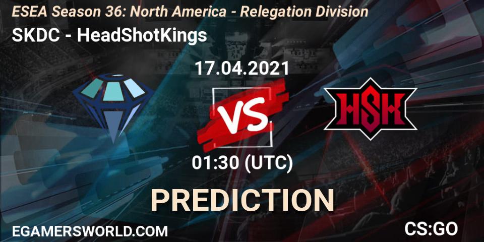 Pronósticos SKDC - HeadShotKings. 17.04.2021 at 01:30. ESEA Season 36: North America - Relegation Division - Counter-Strike (CS2)
