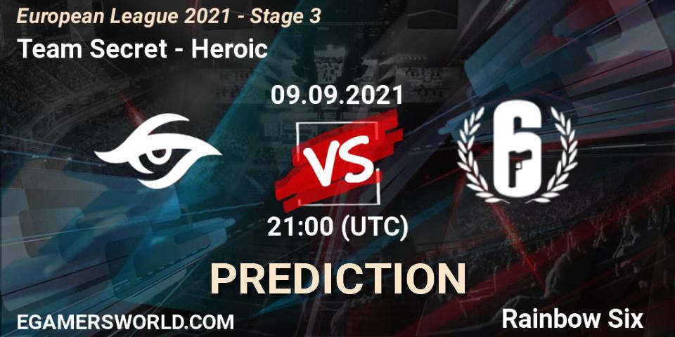 Pronósticos Team Secret - Heroic. 09.09.2021 at 21:00. European League 2021 - Stage 3 - Rainbow Six