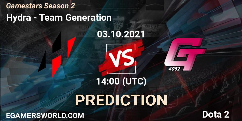 Pronósticos Hydra - Team Generation. 03.10.2021 at 14:09. Gamestars Season 2 - Dota 2