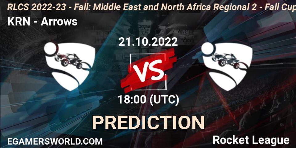 Pronósticos KRN - Arrows. 21.10.2022 at 17:00. RLCS 2022-23 - Fall: Middle East and North Africa Regional 2 - Fall Cup - Rocket League