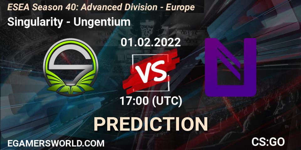 Pronósticos Singularity - Ungentium. 01.02.2022 at 17:00. ESEA Season 40: Advanced Division - Europe - Counter-Strike (CS2)