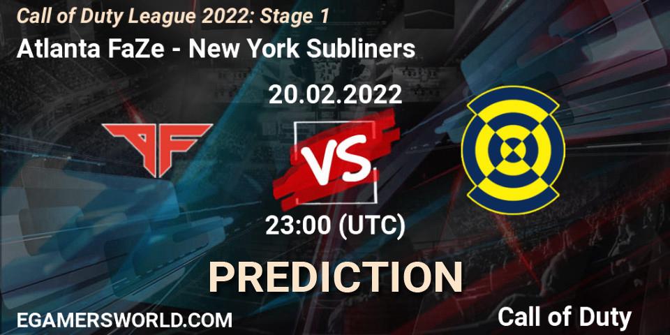 Pronósticos Atlanta FaZe - New York Subliners. 20.02.2022 at 23:00. Call of Duty League 2022: Stage 1 - Call of Duty