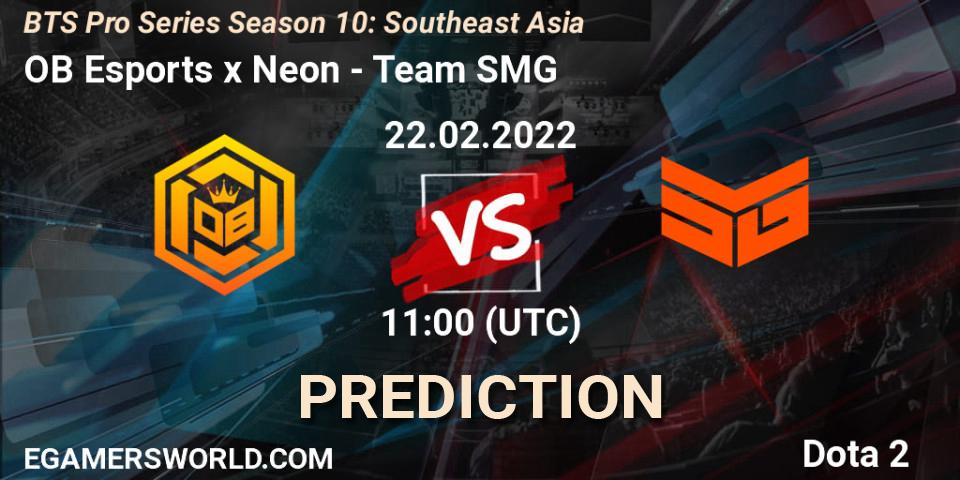 Pronósticos OB Esports x Neon - Team SMG. 22.02.2022 at 11:03. BTS Pro Series Season 10: Southeast Asia - Dota 2