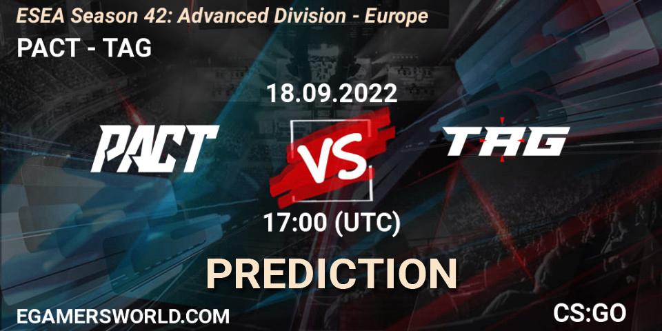 Pronósticos PACT - TAG. 18.09.2022 at 17:00. ESEA Season 42: Advanced Division - Europe - Counter-Strike (CS2)