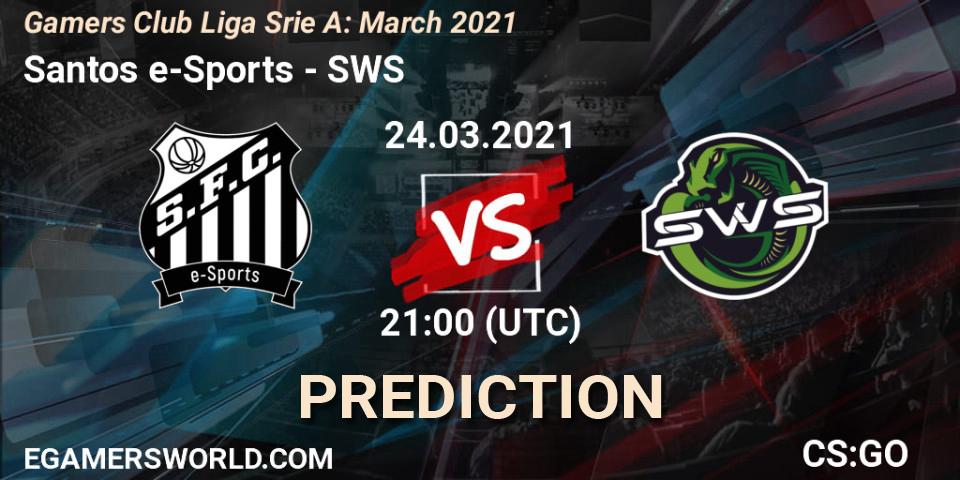 Pronósticos Santos e-Sports - SWS. 24.03.2021 at 21:00. Gamers Club Liga Série A: March 2021 - Counter-Strike (CS2)