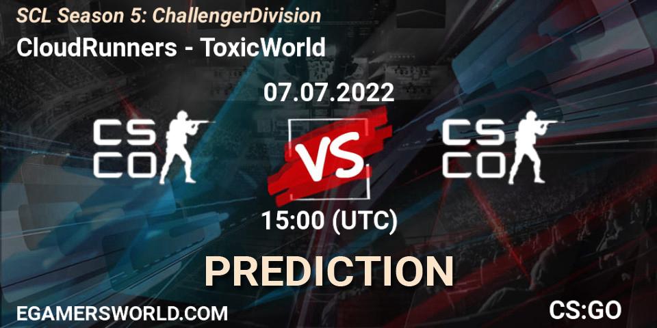 Pronósticos CloudRunners - ToxicWorld. 06.07.2022 at 15:00. SCL Season 5: Challenger Division - Counter-Strike (CS2)