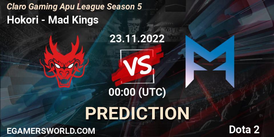 Pronósticos Hokori - Mad Kings. 23.11.2022 at 00:08. Claro Gaming Apu League Season 5 - Dota 2