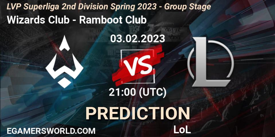 Pronósticos Wizards Club - Ramboot Club. 03.02.23. LVP Superliga 2nd Division Spring 2023 - Group Stage - LoL