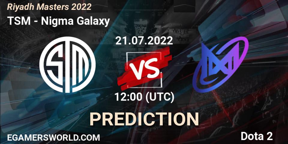 Pronósticos TSM - Nigma Galaxy. 21.07.2022 at 12:00. Riyadh Masters 2022 - Dota 2