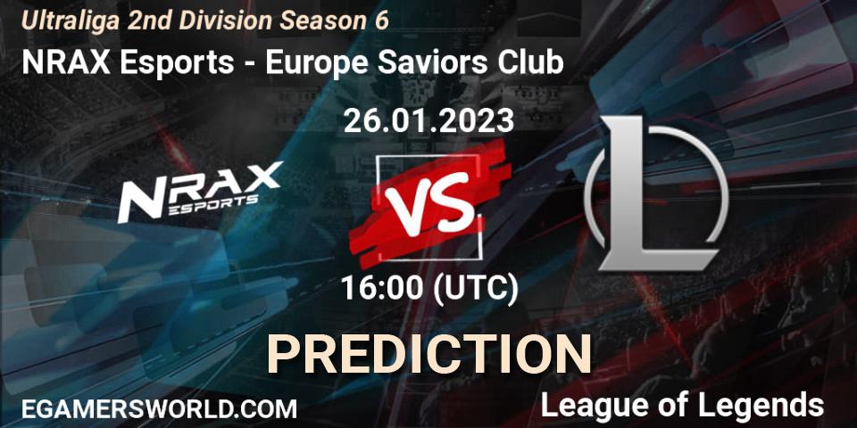 Pronósticos NRAX Esports - Europe Saviors Club. 26.01.2023 at 16:00. Ultraliga 2nd Division Season 6 - LoL