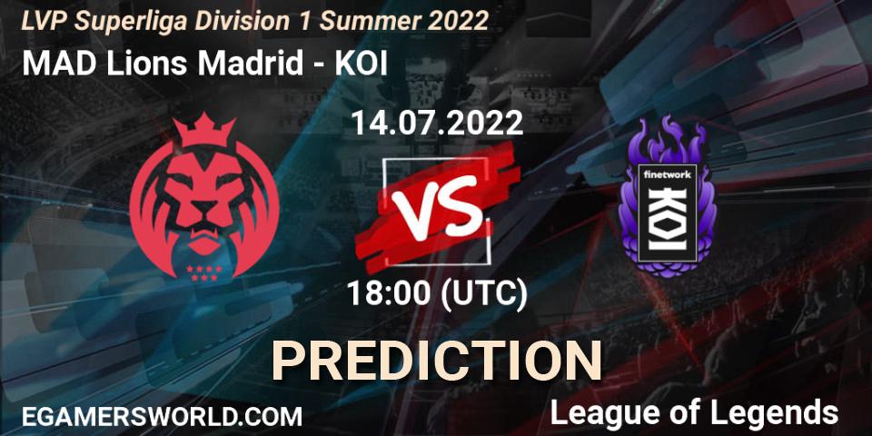 Pronósticos MAD Lions Madrid - KOI. 14.07.22. LVP Superliga Division 1 Summer 2022 - LoL