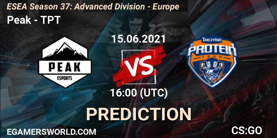 Pronósticos Peak - TPT. 15.06.2021 at 16:00. ESEA Season 37: Advanced Division - Europe - Counter-Strike (CS2)