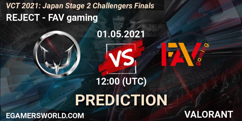 Pronósticos REJECT - FAV gaming. 01.05.2021 at 13:00. VCT 2021: Japan Stage 2 Challengers Finals - VALORANT