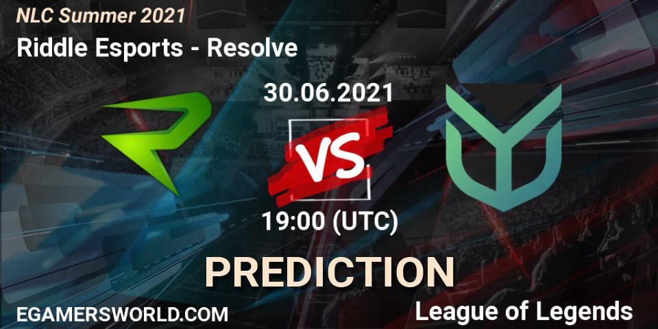 Pronósticos Riddle Esports - Resolve. 30.06.2021 at 19:00. NLC Summer 2021 - LoL