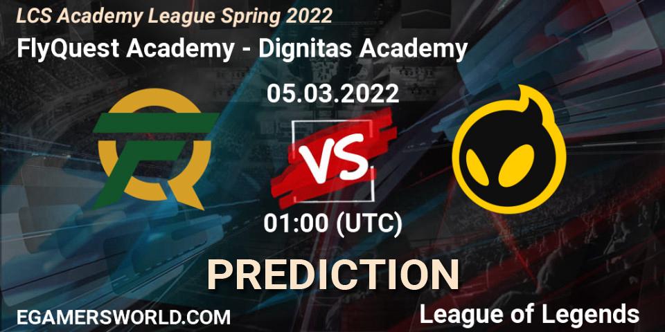 Pronósticos FlyQuest Academy - Dignitas Academy. 05.03.2022 at 01:00. LCS Academy League Spring 2022 - LoL