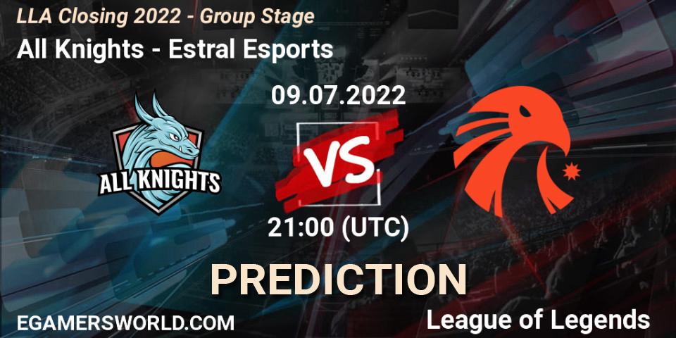 Pronósticos All Knights - Estral Esports. 09.07.2022 at 21:00. LLA Closing 2022 - Group Stage - LoL