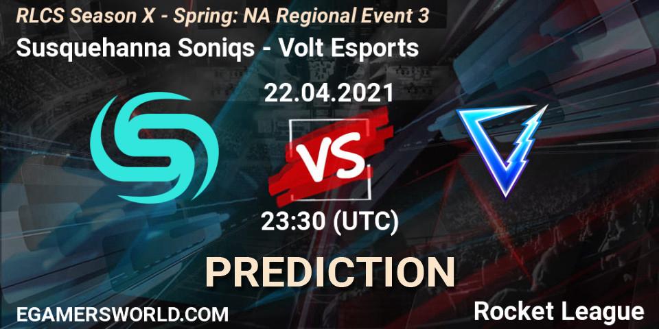 Pronósticos Susquehanna Soniqs - Volt Esports. 22.04.2021 at 23:30. RLCS Season X - Spring: NA Regional Event 3 - Rocket League