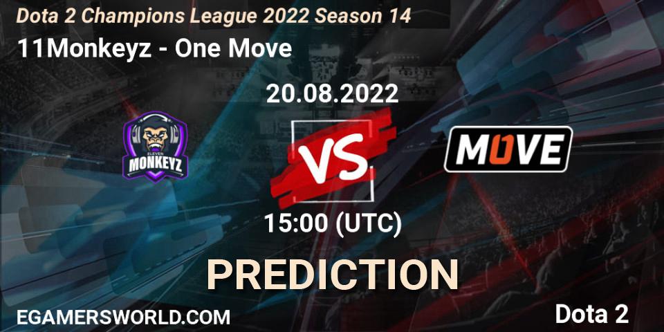 Pronósticos 11Monkeyz - One Move. 20.08.2022 at 15:02. Dota 2 Champions League 2022 Season 14 - Dota 2