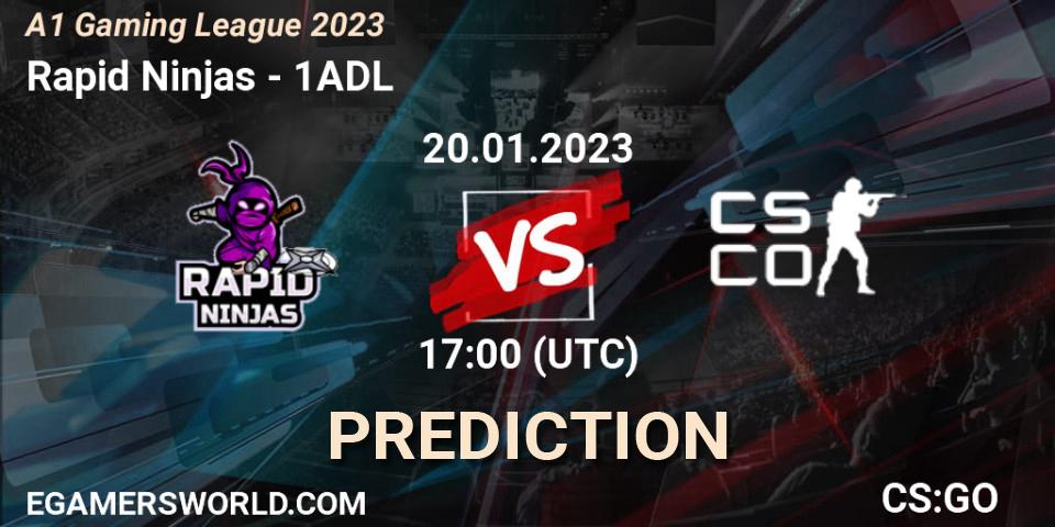 Pronósticos Rapid Ninjas - 1ADL. 20.01.2023 at 17:00. A1 Gaming League 2023 - Counter-Strike (CS2)