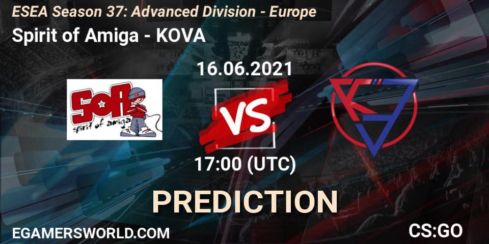 Pronósticos Spirit of Amiga - KOVA. 16.06.2021 at 17:00. ESEA Season 37: Advanced Division - Europe - Counter-Strike (CS2)