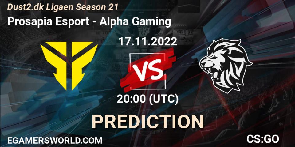Pronósticos Prosapia Esport - Alpha Gaming. 17.11.2022 at 20:00. Dust2.dk Ligaen Season 21 - Counter-Strike (CS2)