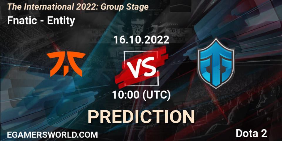 Pronósticos Fnatic - Entity. 16.10.2022 at 11:21. The International 2022: Group Stage - Dota 2
