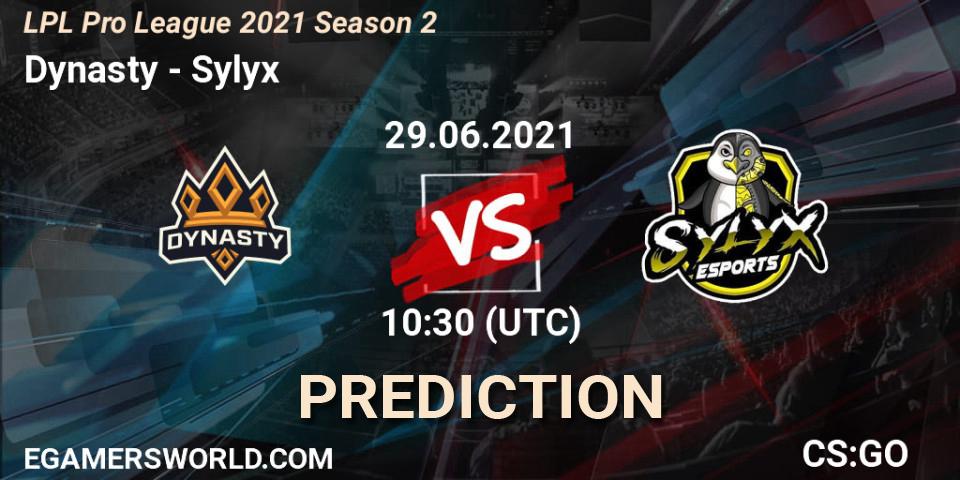 Pronósticos Dynasty - Sylyx. 29.06.2021 at 10:30. LPL Pro League 2021 Season 2 - Counter-Strike (CS2)