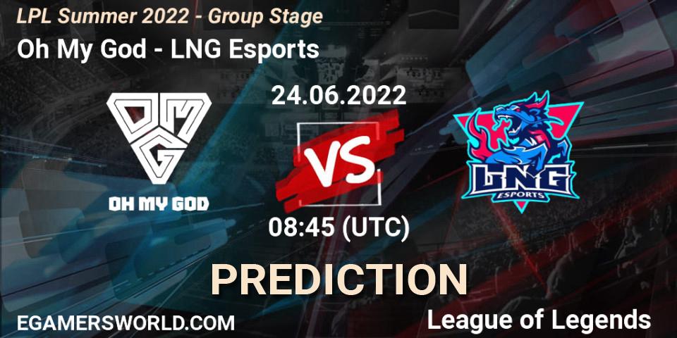 Pronósticos Oh My God - LNG Esports. 24.06.22. LPL Summer 2022 - Group Stage - LoL