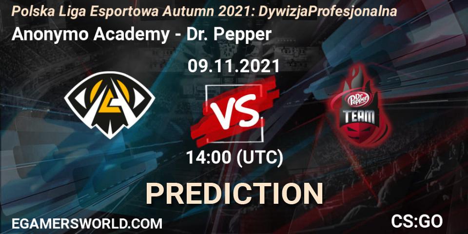 Pronósticos Anonymo Academy - Dr. Pepper. 09.11.2021 at 20:20. Polska Liga Esportowa Autumn 2021: Dywizja Profesjonalna - Counter-Strike (CS2)