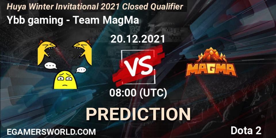 Pronósticos Ybb gaming - Team MagMa. 20.12.2021 at 08:00. Huya Winter Invitational 2021 Closed Qualifier - Dota 2