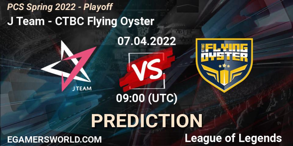 Pronósticos J Team - CTBC Flying Oyster. 07.04.2022 at 09:00. PCS Spring 2022 - Playoff - LoL