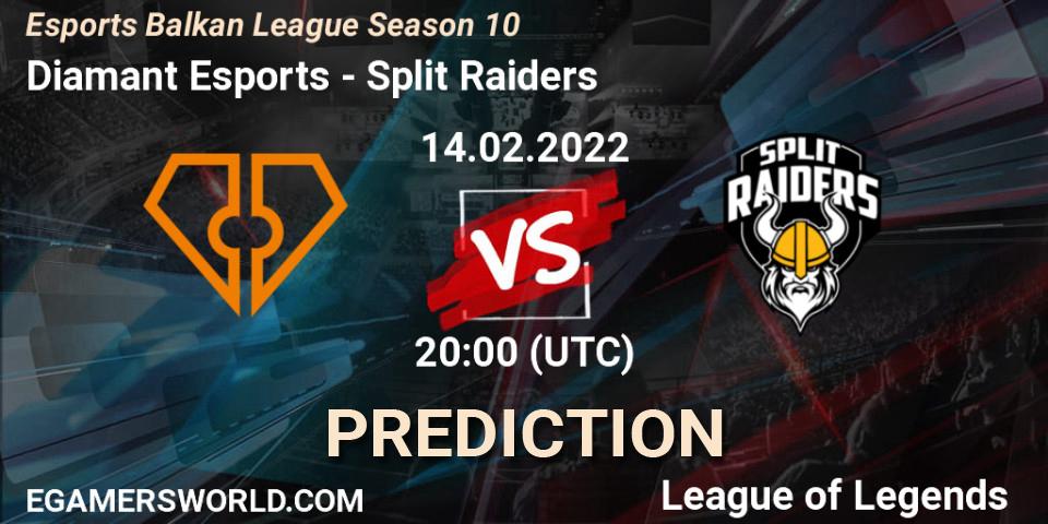Pronósticos Diamant Esports - Split Raiders. 14.02.2022 at 20:00. Esports Balkan League Season 10 - LoL