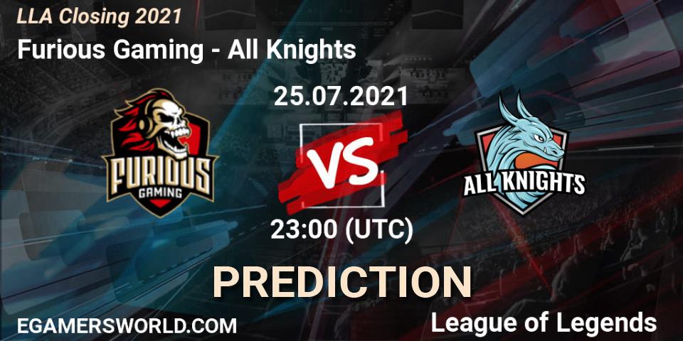 Pronósticos Furious Gaming - All Knights. 25.07.2021 at 23:00. LLA Closing 2021 - LoL