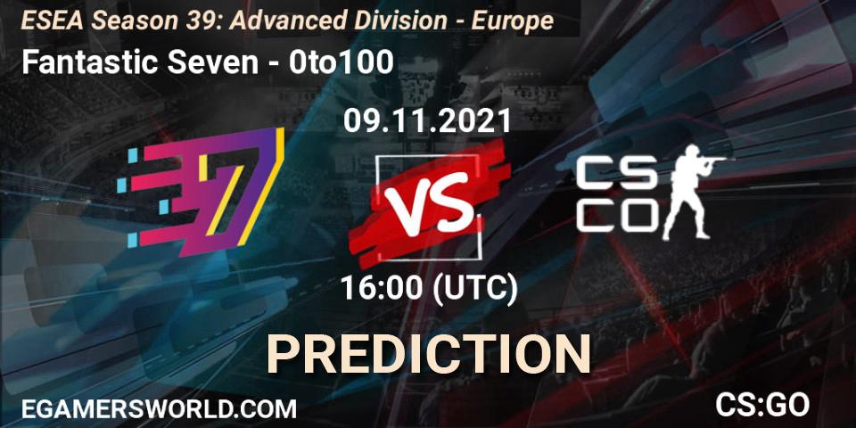Pronósticos Fantastic Seven - 0to100. 09.11.2021 at 16:00. ESEA Season 39: Advanced Division - Europe - Counter-Strike (CS2)
