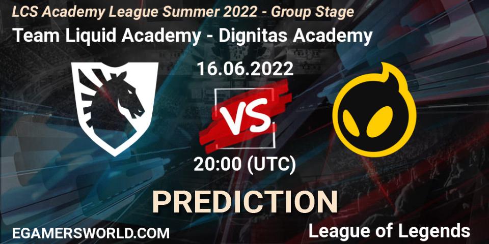 Pronósticos Team Liquid Academy - Dignitas Academy. 16.06.2022 at 20:00. LCS Academy League Summer 2022 - Group Stage - LoL