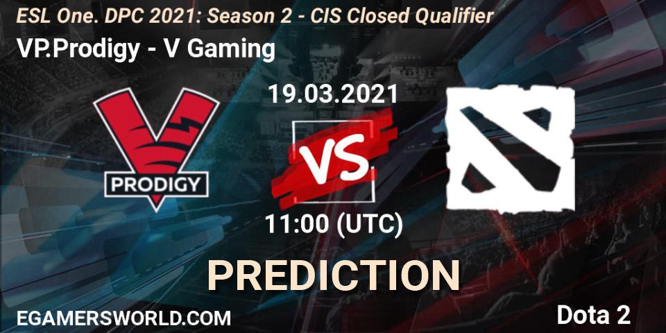 Pronósticos VP.Prodigy - V Gaming. 19.03.2021 at 11:00. ESL One. DPC 2021: Season 2 - CIS Closed Qualifier - Dota 2