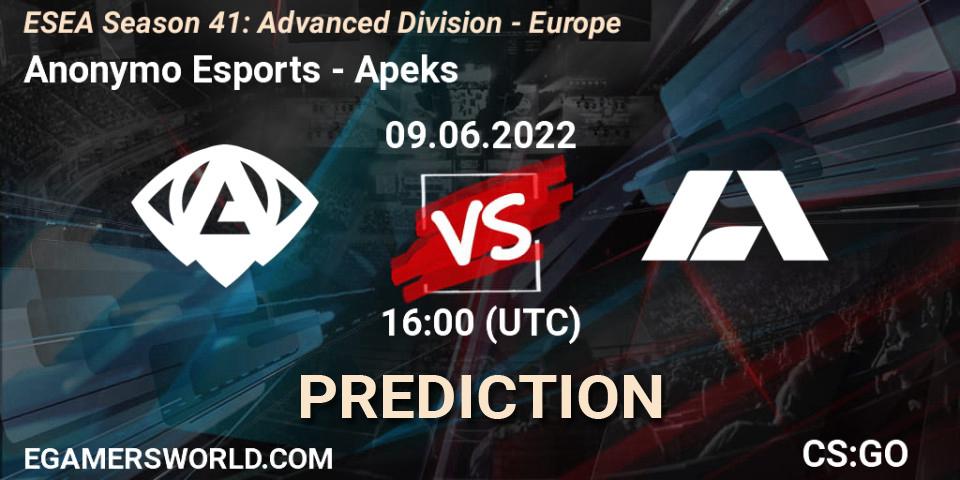 Pronósticos Anonymo Esports - Apeks. 09.06.22. ESEA Season 41: Advanced Division - Europe - CS2 (CS:GO)
