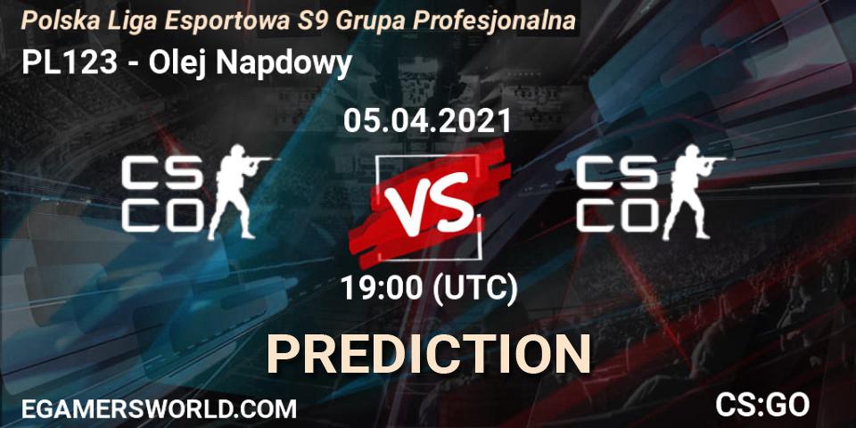 Pronósticos PL123 - Olej Napędowy. 05.04.2021 at 19:00. Polska Liga Esportowa S9 Grupa Profesjonalna - Counter-Strike (CS2)