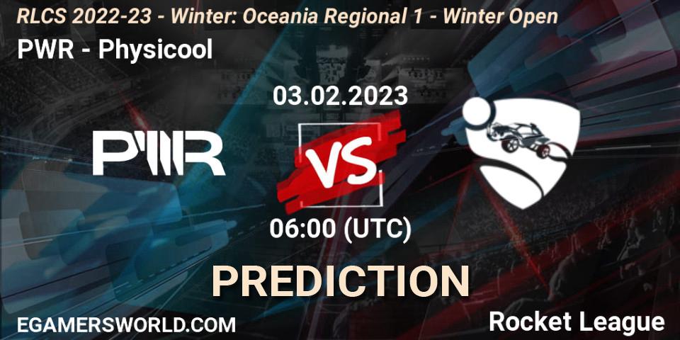 Pronósticos PWR - Physicool. 03.02.2023 at 06:00. RLCS 2022-23 - Winter: Oceania Regional 1 - Winter Open - Rocket League