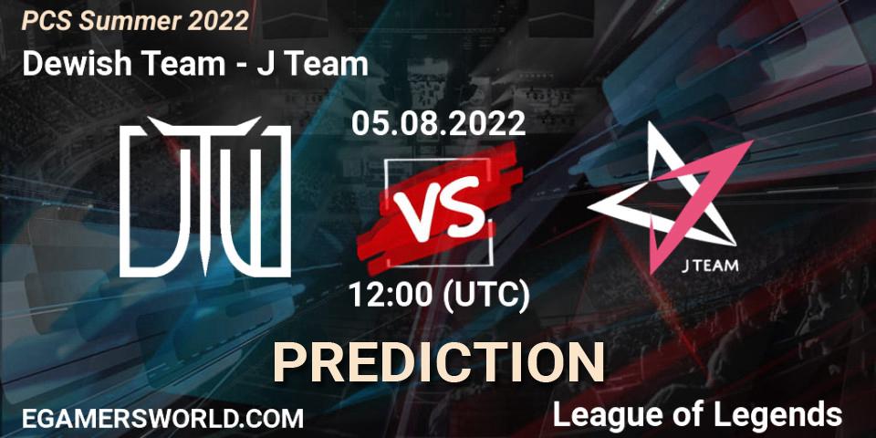 Pronósticos Dewish Team - J Team. 04.08.2022 at 12:00. PCS Summer 2022 - LoL