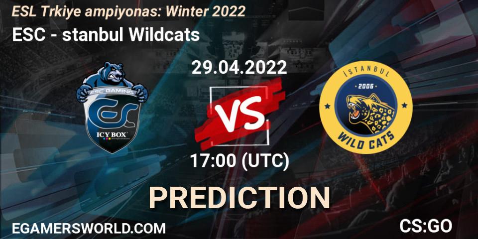Pronósticos ESC - İstanbul Wildcats. 29.04.2022 at 17:00. ESL Türkiye Şampiyonası: Winter 2022 - Counter-Strike (CS2)