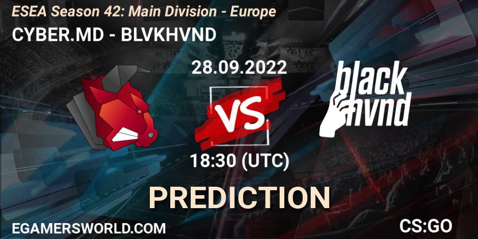 Pronósticos CYBER.MD - BLVKHVND. 28.09.2022 at 18:30. ESEA Season 42: Main Division - Europe - Counter-Strike (CS2)