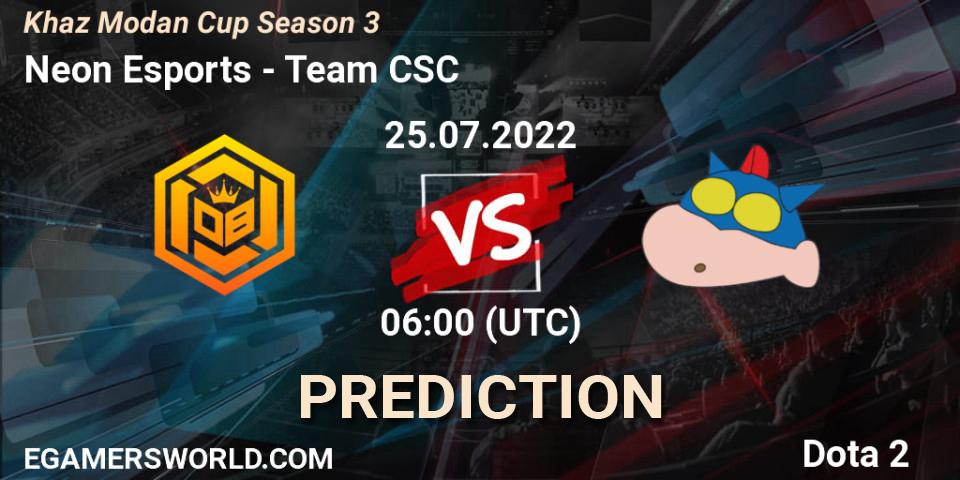 Pronósticos Neon Esports - Team CSC. 25.07.2022 at 06:12. Khaz Modan Cup Season 3 - Dota 2