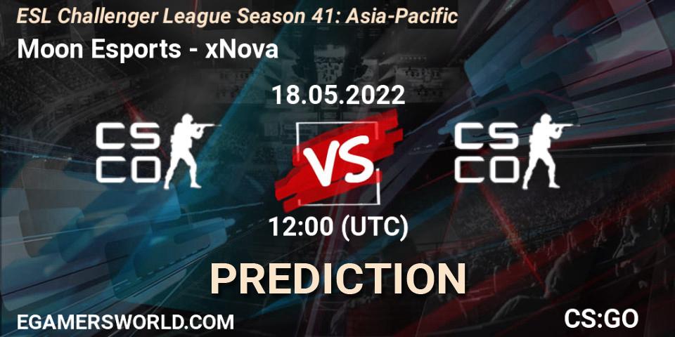 Pronósticos Moon Esports - xNova. 18.05.2022 at 12:00. ESL Challenger League Season 41: Asia-Pacific - Counter-Strike (CS2)