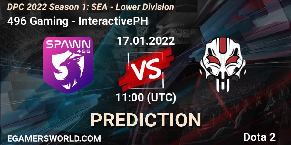 Pronósticos 496 Gaming - InteractivePH. 17.01.2022 at 11:00. DPC 2022 Season 1: SEA - Lower Division - Dota 2