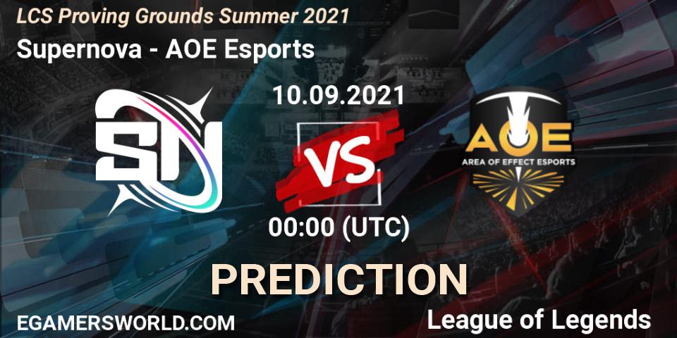 Pronósticos Supernova - AOE Esports. 12.09.2021 at 00:00. LCS Proving Grounds Summer 2021 - LoL