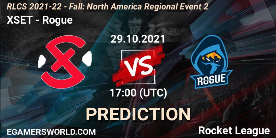 Pronósticos XSET - Rogue. 29.10.2021 at 17:00. RLCS 2021-22 - Fall: North America Regional Event 2 - Rocket League