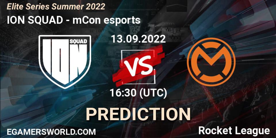 Pronósticos ION SQUAD - mCon esports. 13.09.2022 at 16:30. Elite Series Summer 2022 - Rocket League